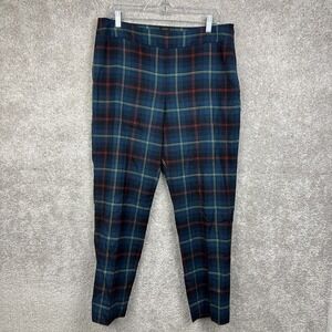 Talbots Pants Size 14 Petite Flannel Green Plaid Heritage Side Zip Front Pocket